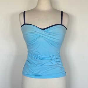 Tommy Bahama Light Blue Twist Tankini Top with Navy Trim -